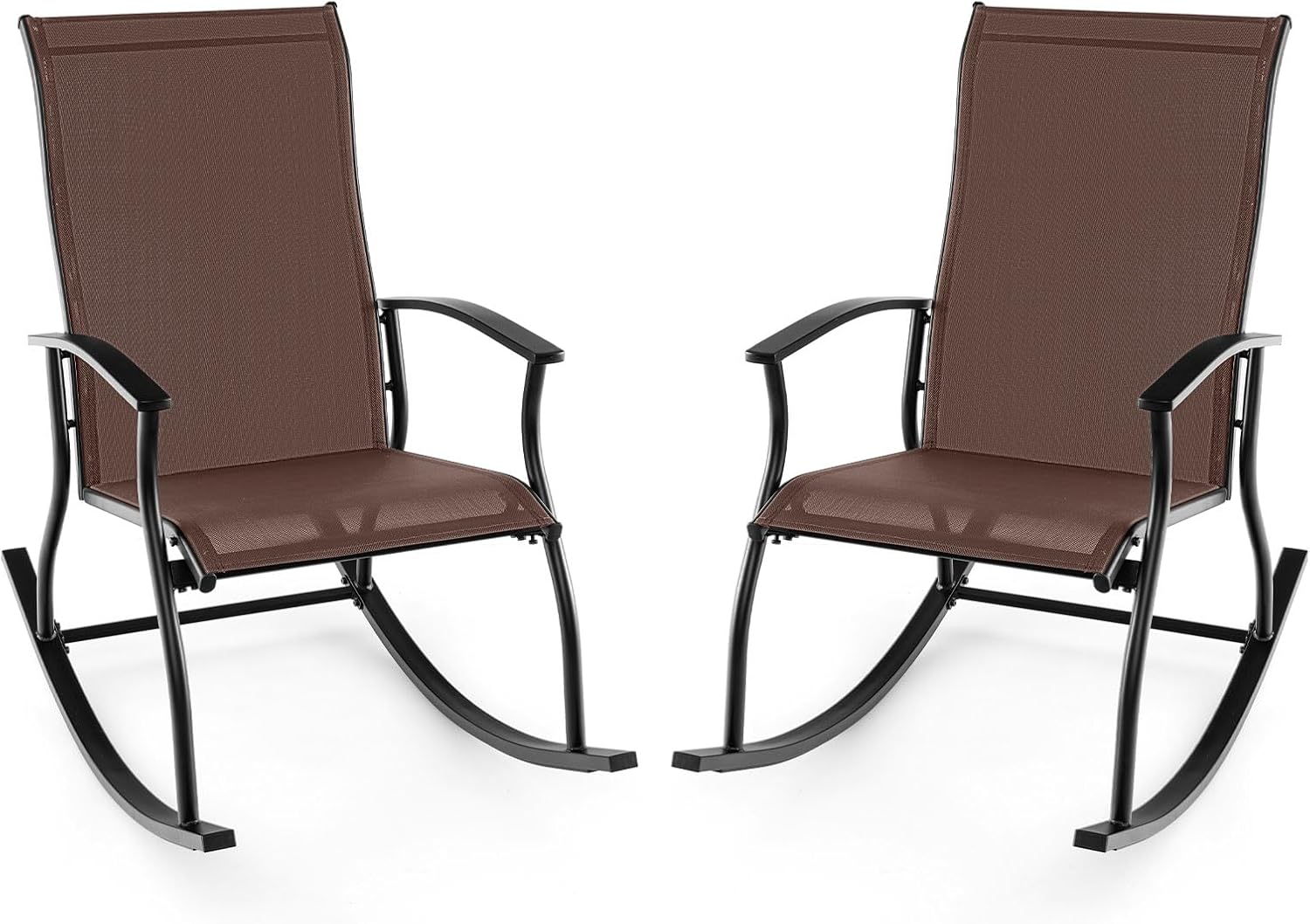 Tangkula Patio Rocking Chairs Set of 2, Outdoor Rocking Chair with Smooth & Safe Rocking Motion, Ergonomic Backrest, Breathable Fabric, All-Weather Outdoor Rocker for Backyard, Poolside (1, Brown)
