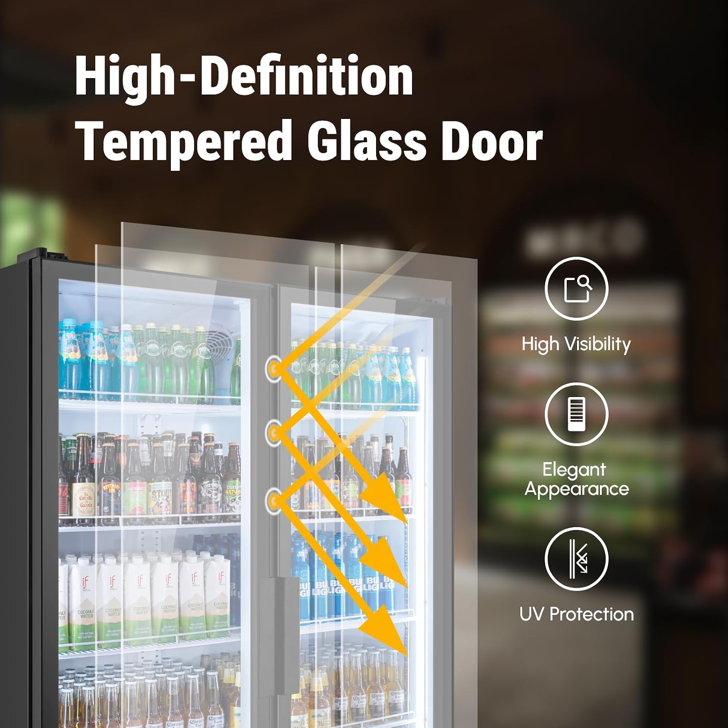 Yeego Commercial Refrigerators - 37.8 Cu.Ft 2 Glass Doors Commercial Beverage Refrigerator with Dual LED Light & Adjustable Shelves, 32-50°F Commercial Cooler for Stores Bakery Bar Offices Restaurants