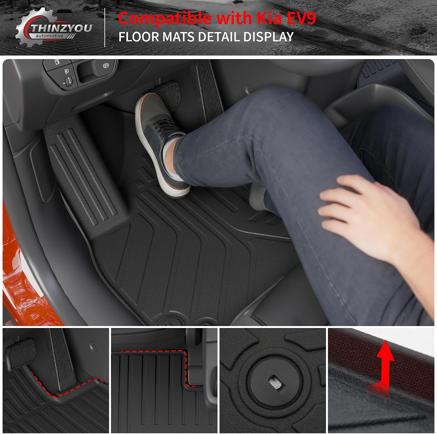 Floor Mats Compatible with 2024 2025 2026 Kia EV9 6&7 Seats Cargo Liner Cargo Mat Trunk Mat Trunk Liner Back Seat Cover Protector EV9 Accessories (Floor Mats+Trunk Mat with Backrest Mat)
