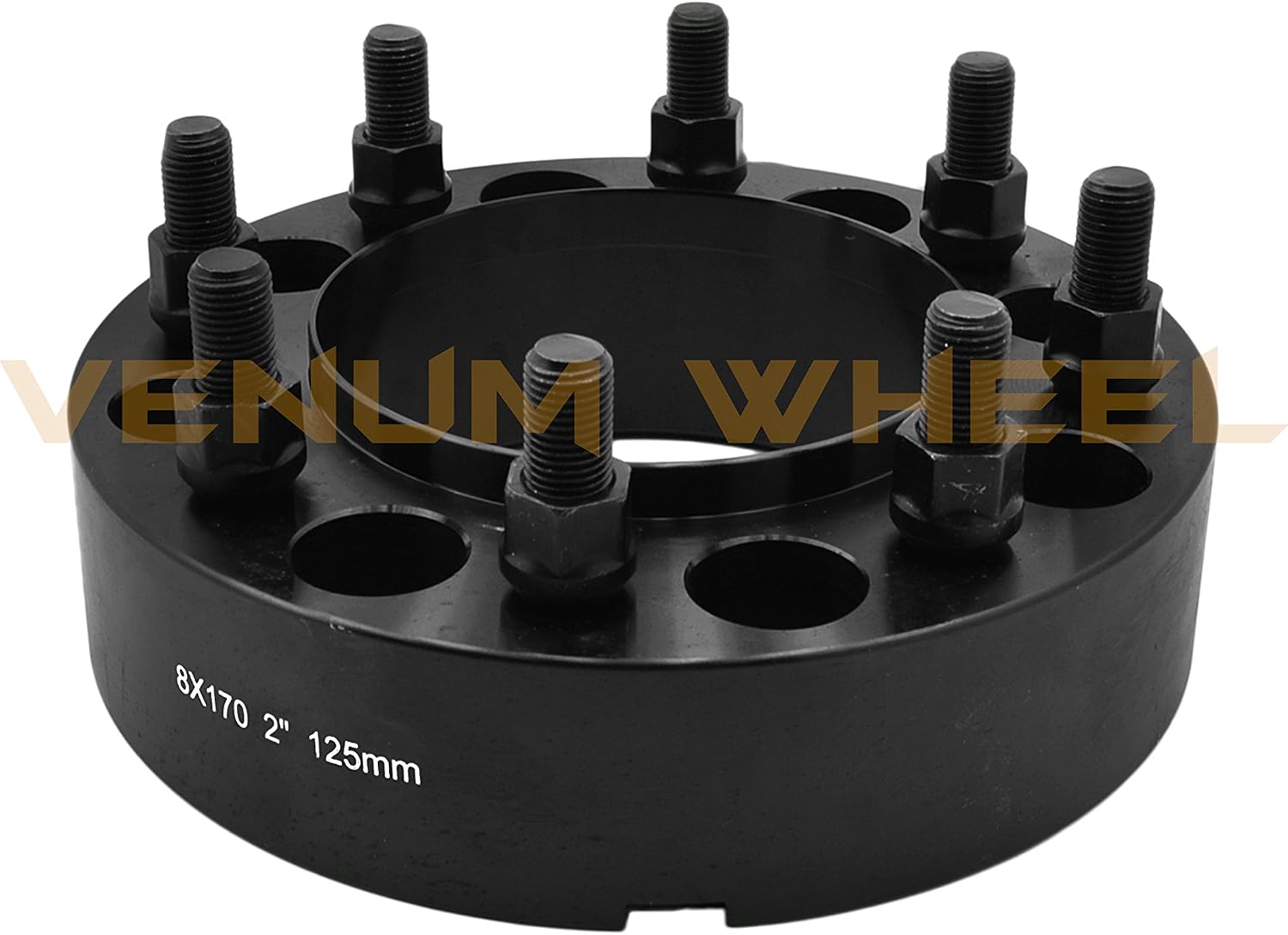 Complete Bolt-On Kit 2' Thick Black Hub Centric Wheel Spacers Adapters (True Hub Centric) With Lip M14x1.5 Studs Lug Nuts Made In USA Works With F-250 F-350 SRW Excursion