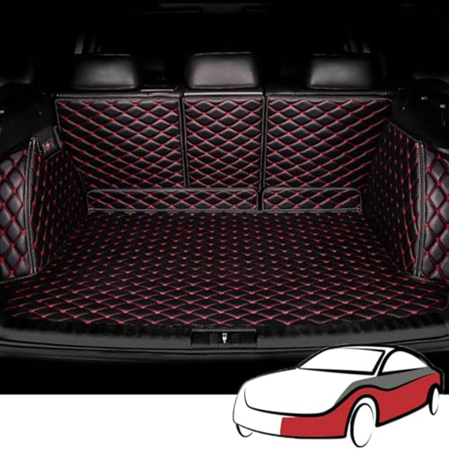 Trunk Liner Cargo Mats Custom for mini 4-Door 2014-2019 2020 2021 2022 2023 Upper Floor, Car Trunk Mats Full Coverage Waterproof Luxury Leather Durable Car Accessories,Black-Red