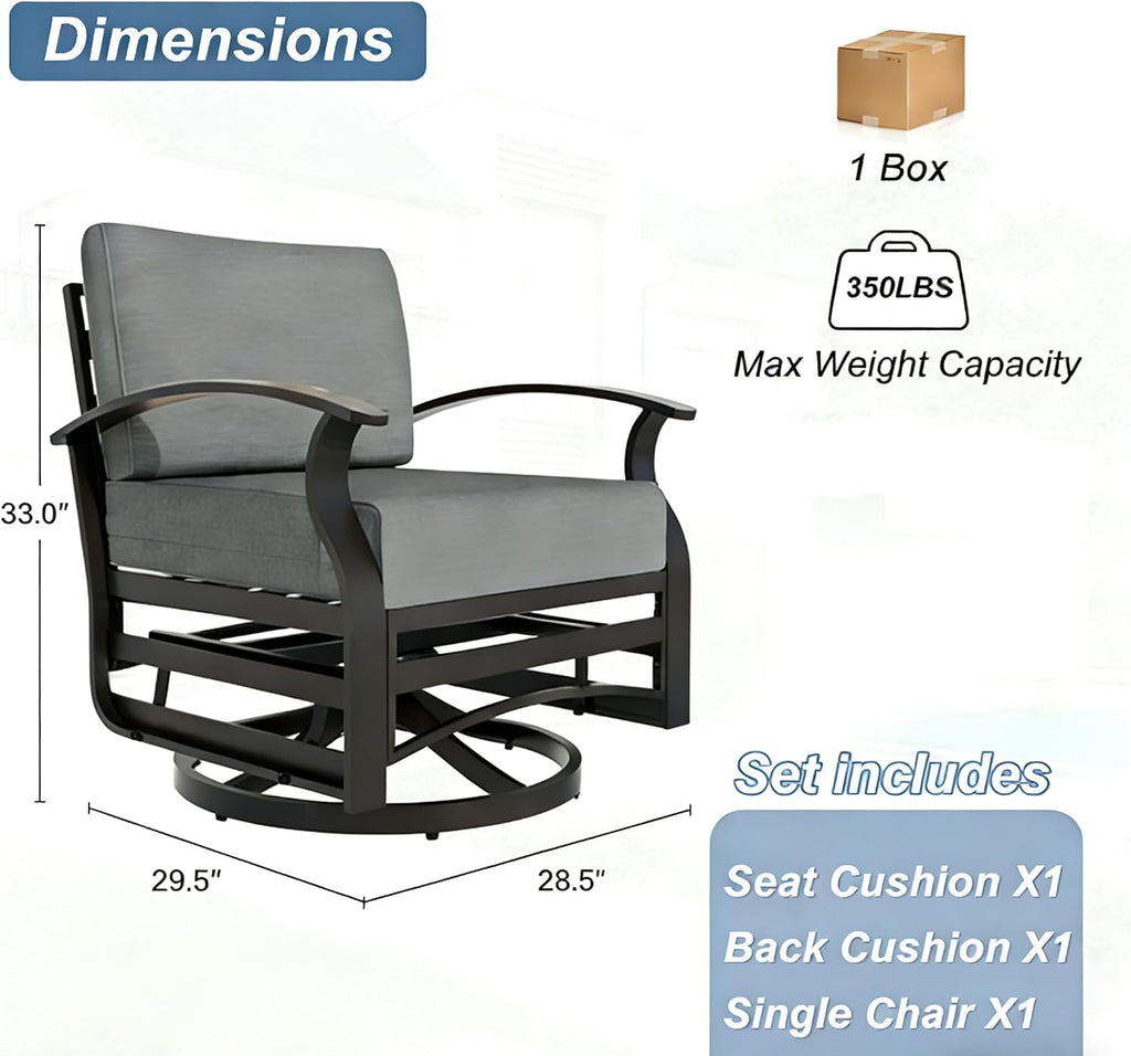 Kurapika 1 Piece Patio Furniture Chair, Outdoor Aluminum Swivel Glider Rocker, Patio Bistro Set Rocking Chair for Porch, Garden, Patio, Grey