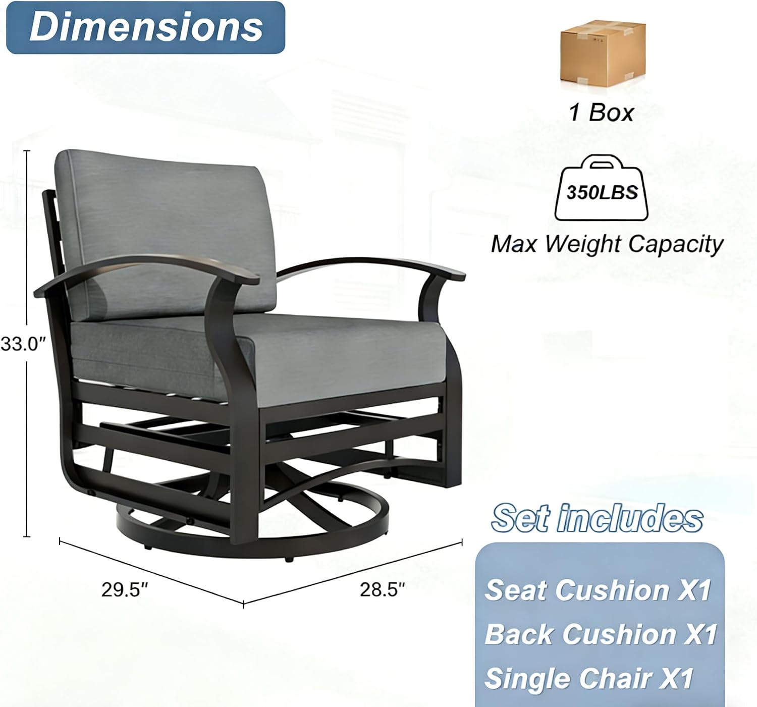 Kurapika 1 Piece Patio Furniture Chair, Outdoor Aluminum Swivel Glider Rocker, Patio Bistro Set Rocking Chair for Porch, Garden, Patio, Grey