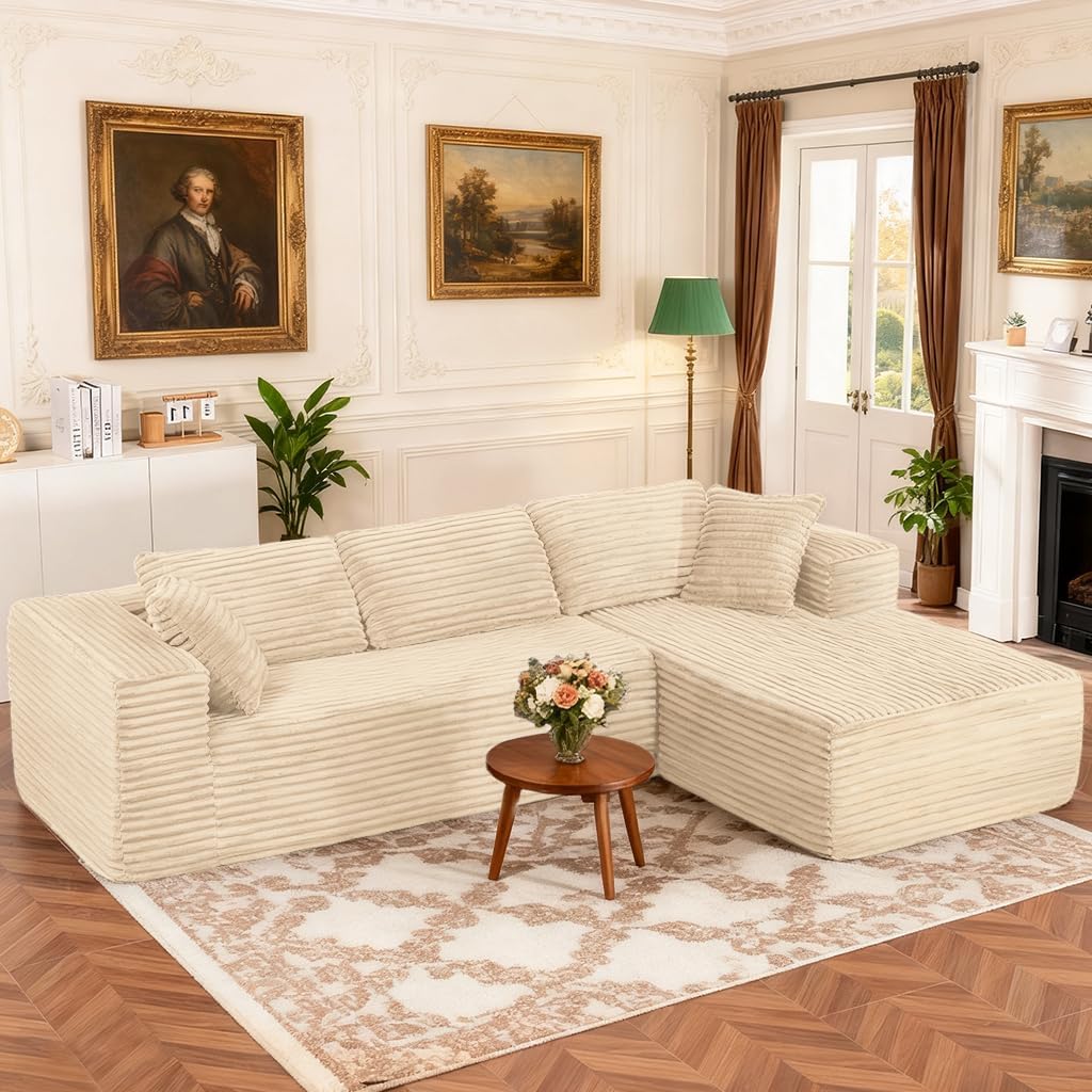 COMHOMA 105'Modular Sectional Sofa with Deep Seat,Cloud Upholstered L-Shape Couch Wide Arms Corduroy Fabric High-Density Foam Chaise Lounge for Living Room No Assembly Required