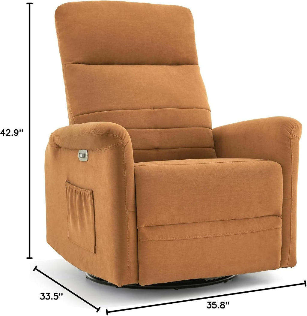 MCombo Power Swivel Glider Recliner Chair, Electric Rocker Recliner Chairs with USB Charging Ports for Living Room and Nursery, Fabric 7763 (Orange)