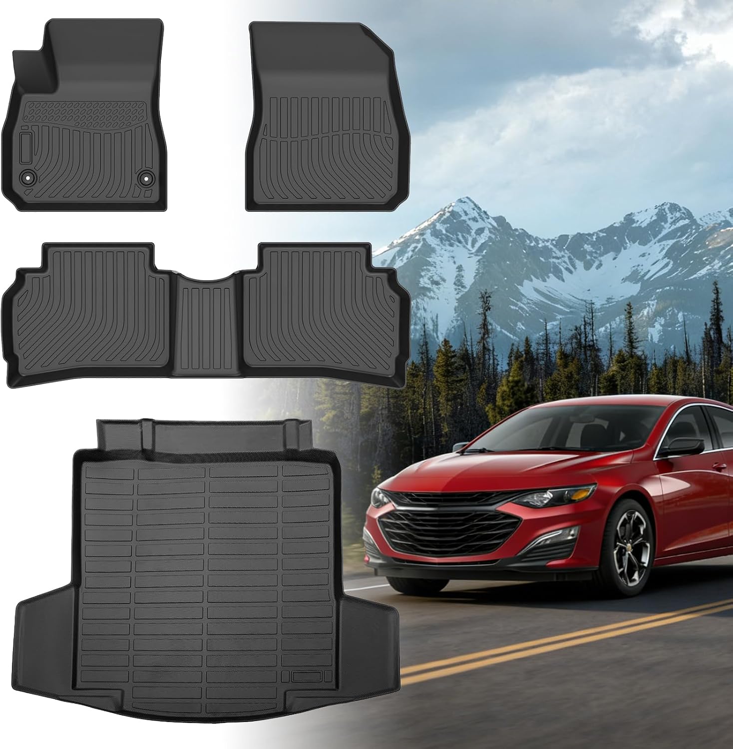 Floor Mats for Chevy Malibu 2016-2025, Custom Fit Chevrolet Malibu LS, RS, LT, Premier, 2023 Malibu Floor Mats, TPE Duty Anti-Slip 1st & 2nd Row & Cargo Liner,Cargo NOT for Hybrid 2017-2024 or Limited