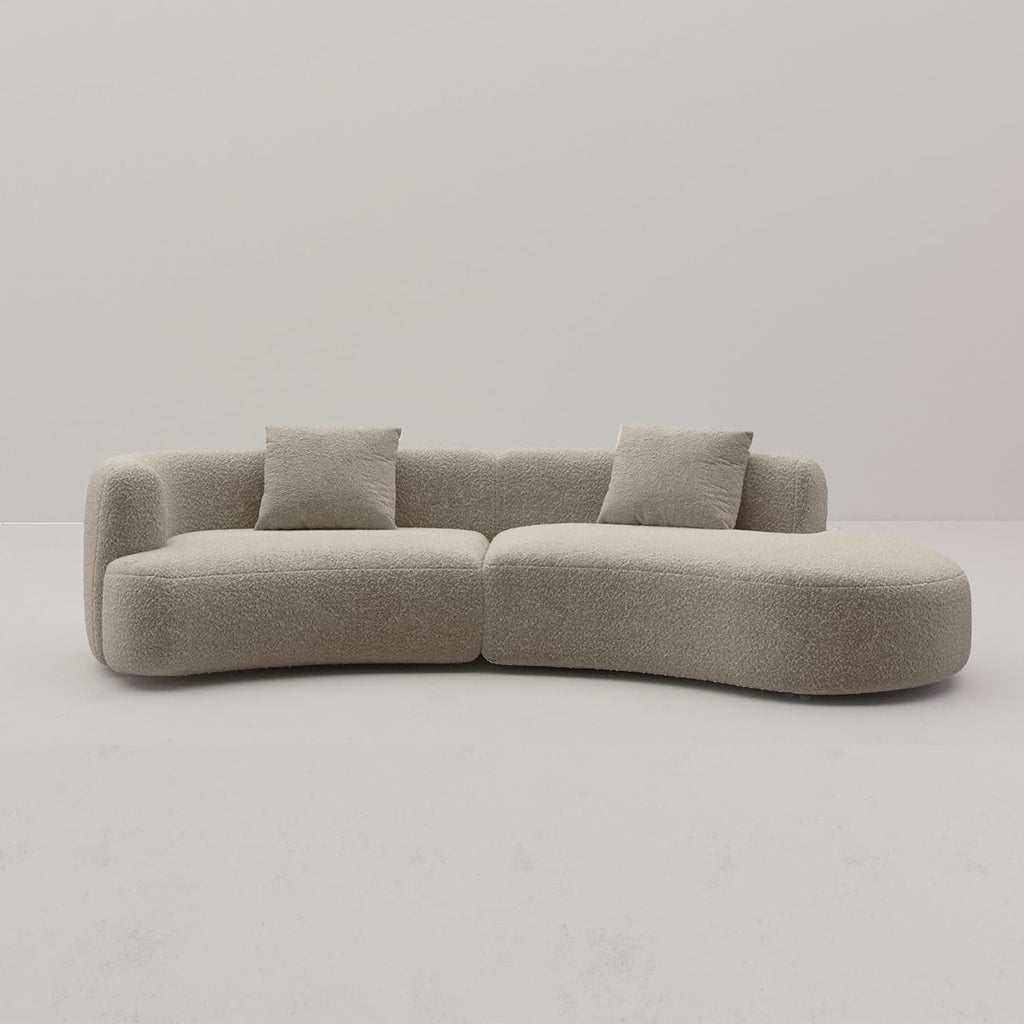 Acanva Modern Curved Sectional Living Room Couch, Minimalist Comfy Boucle Fabric Modular Sofa for Apartment, Home Office, 114' W Right Hand Facing, Light Coffee