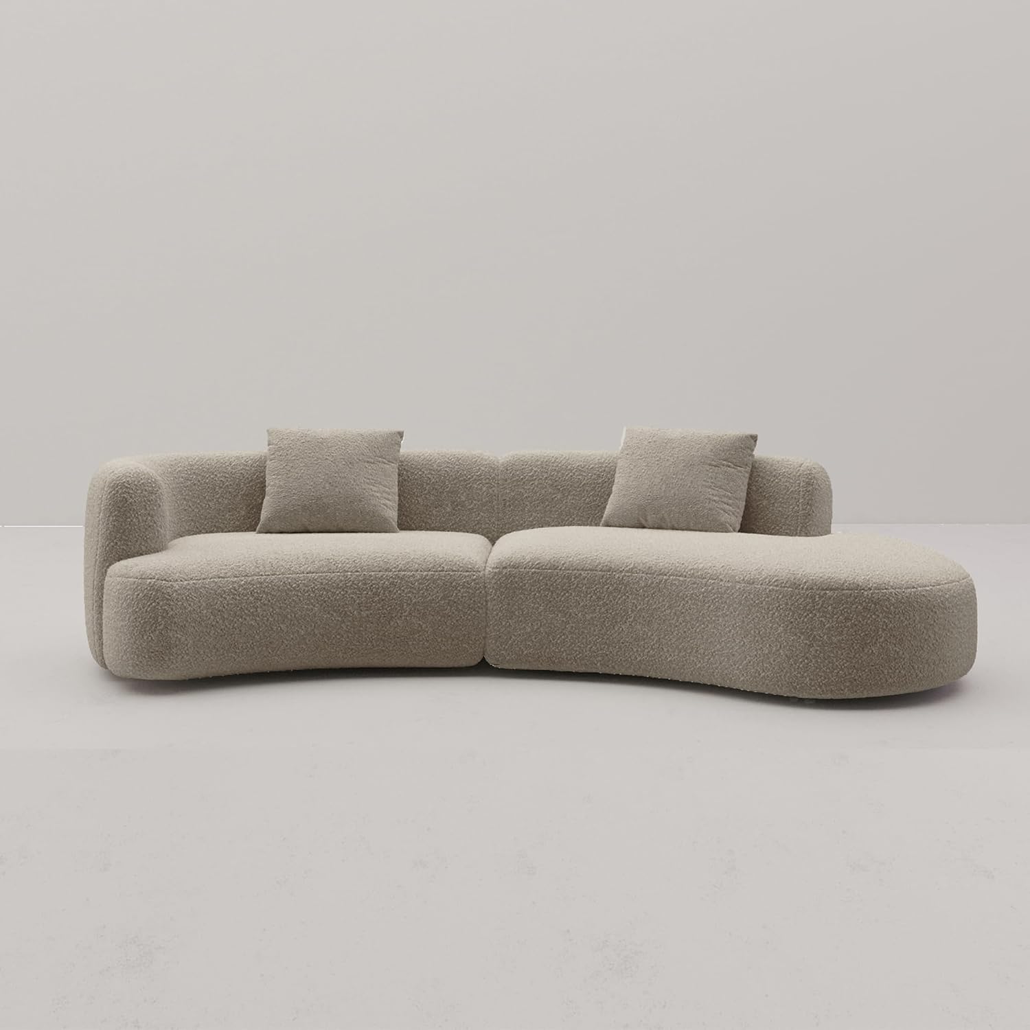 Acanva Modern Curved Sectional Living Room Couch, Minimalist Comfy Boucle Fabric Modular Sofa for Apartment, Home Office, 114' W Right Hand Facing, Light Coffee