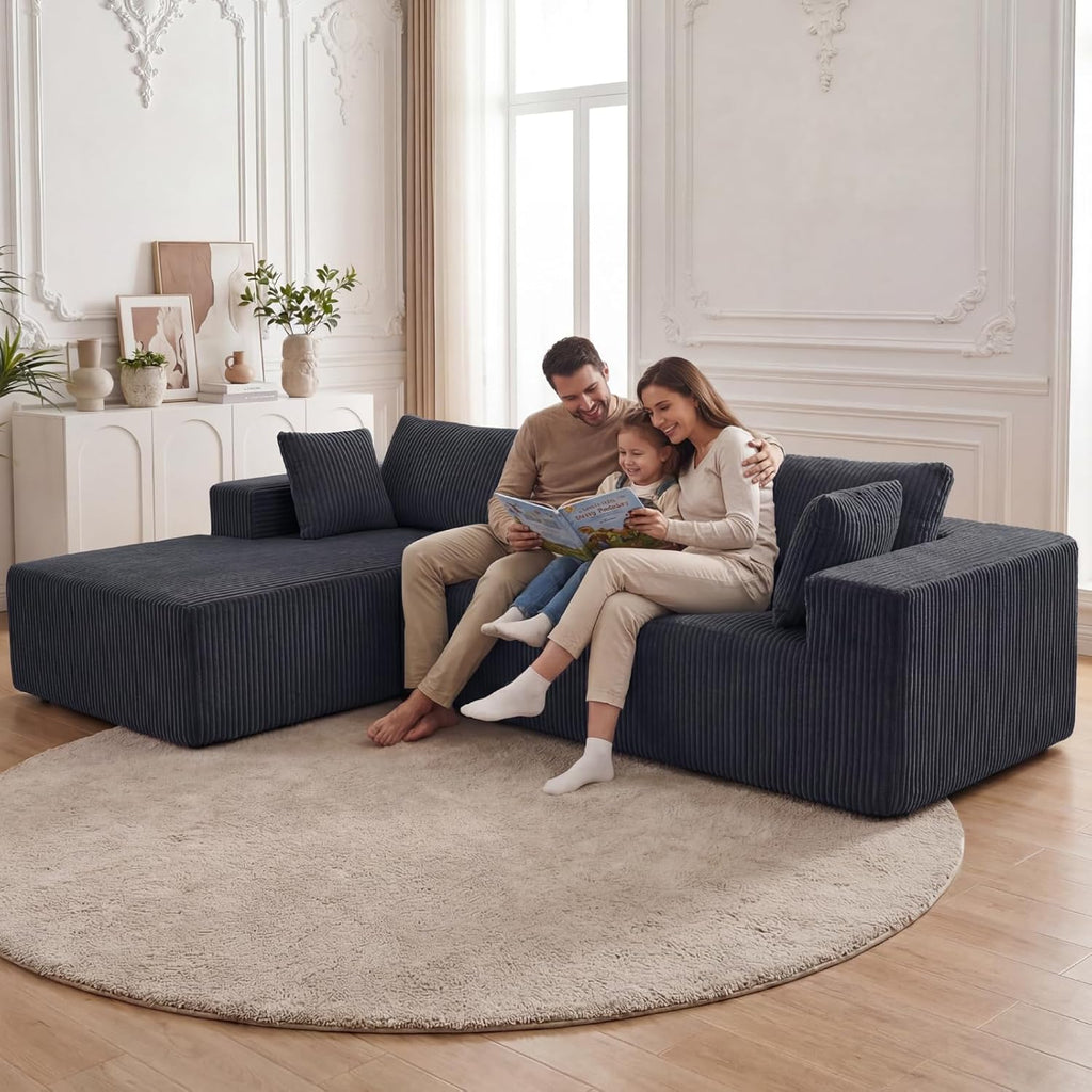 DUMOS 108' Boneless Couch, Cloud Sectional Couch with L-Shape Chaise, Modular Sectional Sofa with Deep Seat, Upholstered Couch for Living Room Bedroom, No Assembly Required, Grey, Left Facing Chaise