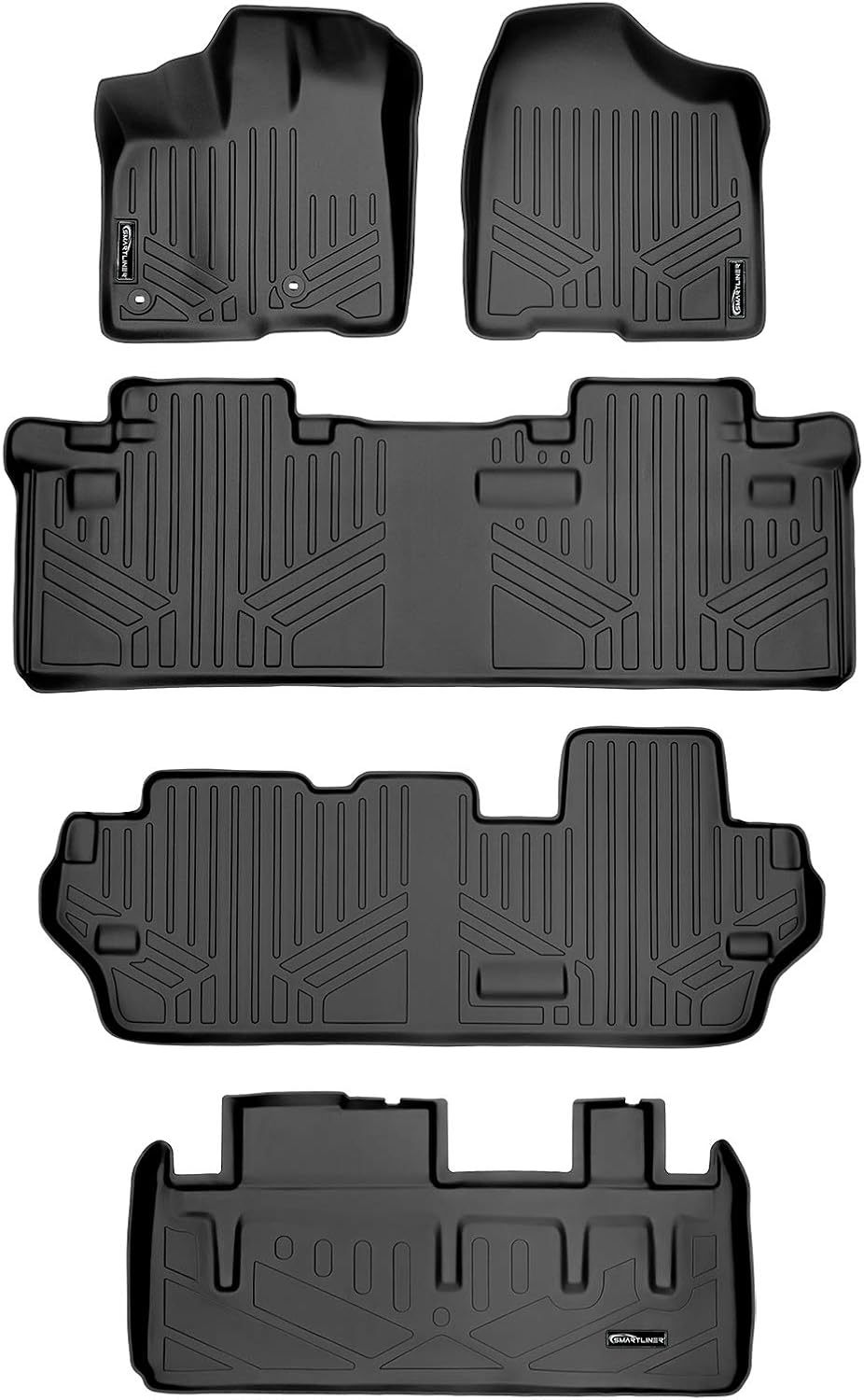 SMARTLINER Custom Floor Mats 3 Rows and Cargo Liner Behind 3rd Row Set for 2013-2020 Toyota Sienna