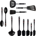 DI ORO 11-Piece Silicone Kitchen Set - 600°F Nonstick Heat-Resistant Utensils - 3 Turners, 5 Seamless Spatulas, 2 Spoons, 1 Ladle - Tools for Cooking & Baking - Dishwasher Safe, Easy to Clean (Black)