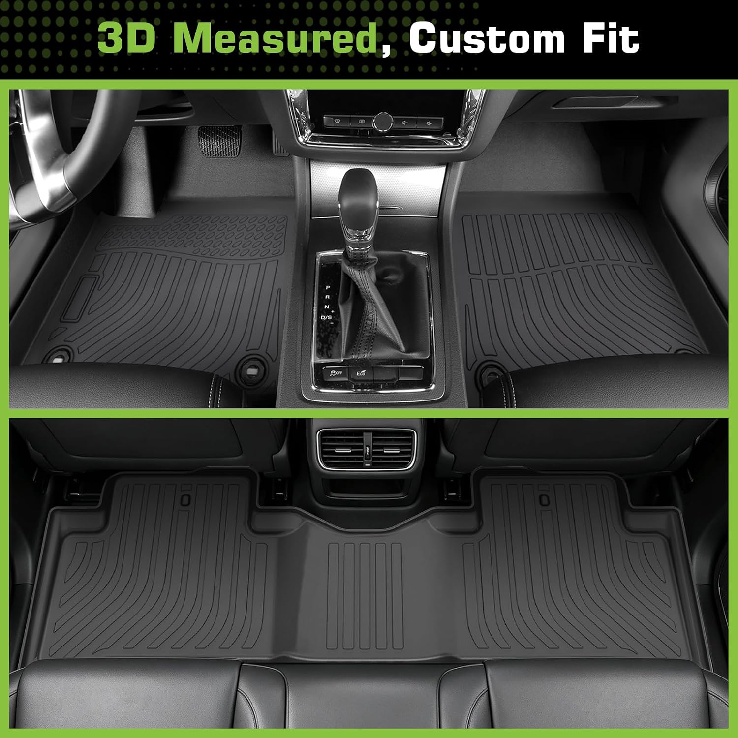 Floor Mats for Honda Pilot 2009-2015 (Fit for 2009-2015 Honda Pilot EX/EX-L/LX/SE/Touring), TPE Waterproof Non-Slip All Weather Protection Custom, Floor Mats & Cargo Liner & Seatback Mat (with Velcro)
