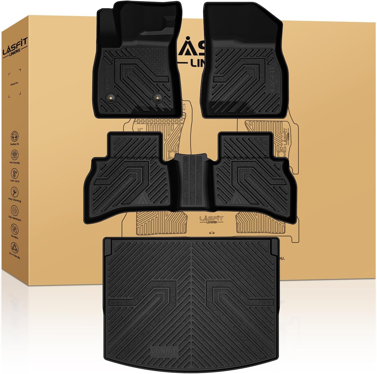LASFIT Floor Mats & Cargo Liner for Chevrolet Chevy Trailblazer 2021-2026 (Only Fit AWD & Cargo in Upper Deck Position), All Weather TPE Custom Fit Floor Mats for Car, Car Floor Mats Full Set