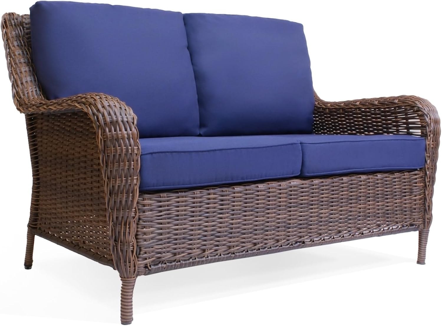 Cambridge Outdoor Wicker Loveseat Sofa: All-Weather HDPE Rattan Resin Furniture Patio Couch w/CushionGuard, Midnight Navy Blue