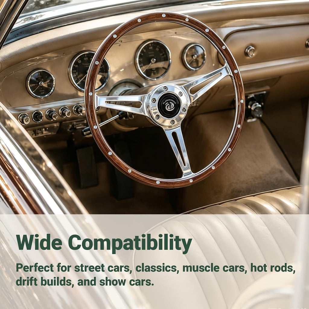 13'' Classic Riveted Laminated wood steering wheel