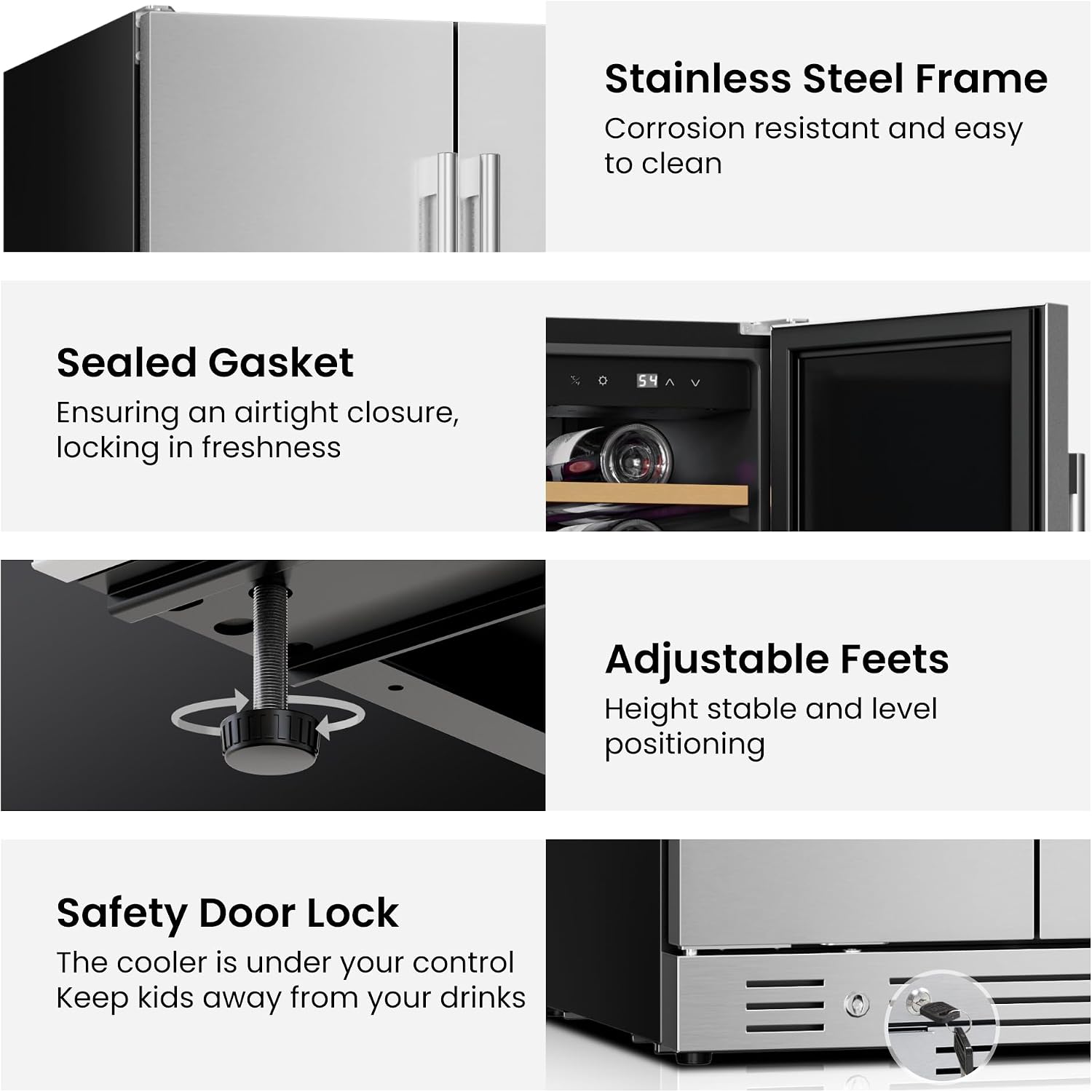 Yeego 24 Inch Wine and Beverage Cooler - 34-65°F, Holds 60 Cans & 20 Bottles Adjustable Shelves Beverage Fridge, Stainless Steel Door with Lock for Built-in in Kitchen, Patio, Bar & Outdoor Use