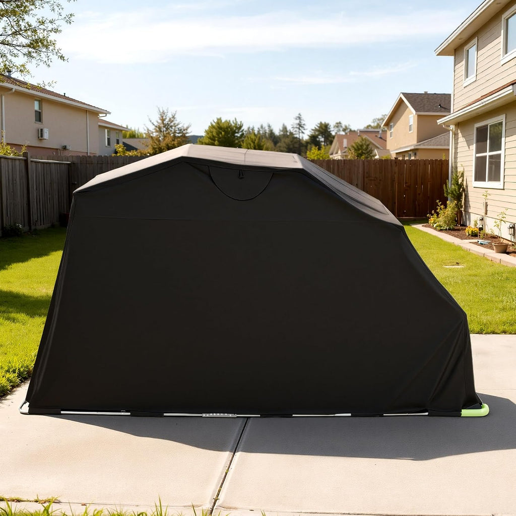 VEVOR Motorcycle Storage Shelter 136 x 54 x 75 in with Security Lock, 600D Oxford Flip-Up Garage Tent, Heavy-Duty All-Weather Motorcycle Cover Shed with 2 Side Windows, Outdoor Vehicle Shelter, Black