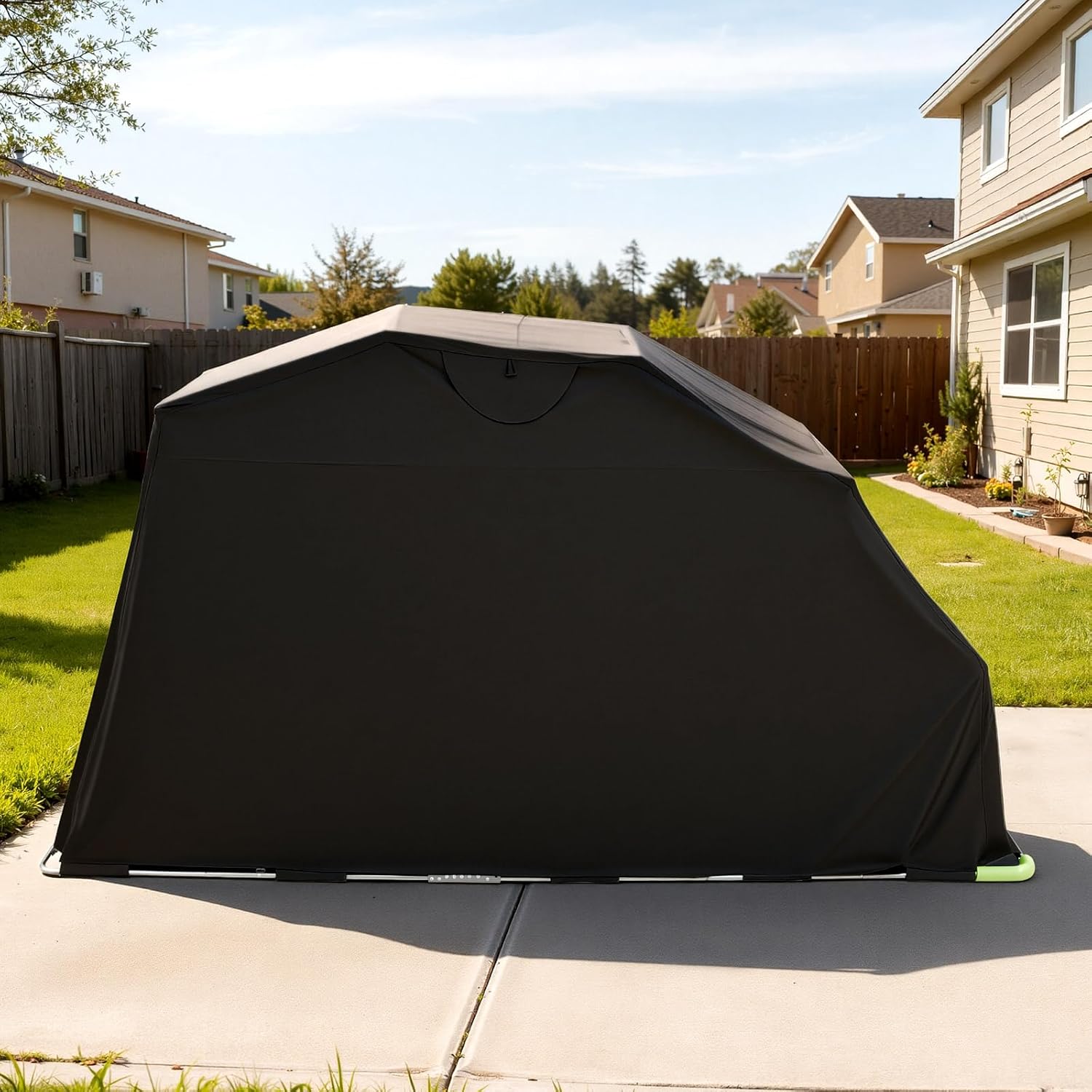 VEVOR Motorcycle Storage Shelter 136 x 54 x 75 in with Security Lock, 600D Oxford Flip-Up Garage Tent, Heavy-Duty All-Weather Motorcycle Cover Shed with 2 Side Windows, Outdoor Vehicle Shelter, Black