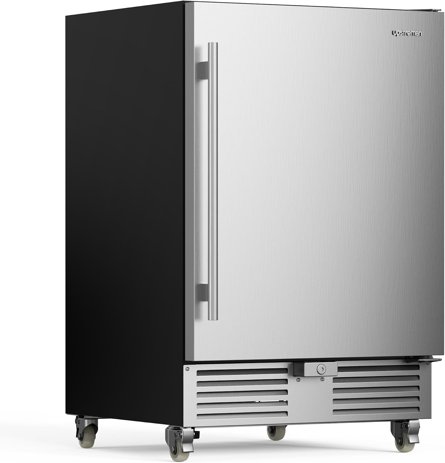 Upstreman 24 Inch Outdoor Refrigerator, 170 Can Under Counter Refrigerator with Stainless Steel Door, Weatherproof, LED Light, Beverage Fridge for Home, Patio or Commercial Use-BR50