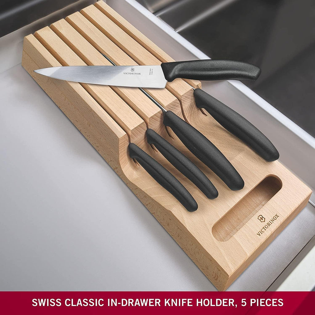 Victorinox Swiss Classic In-Drawer Holder & Knife Set - Includes Organizer and Bread, Santoku, Carving, Paring, Tomato, & Table Knives - 6-Piece Set