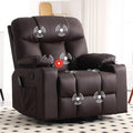 Bonzy Home Swivel Rocker Recliner with Heating and Massage, 40' Manual Rocker Recliner Chair, PU Leather Single Sofa with 2 Cup Holders for Living Room Bedroom, Brown