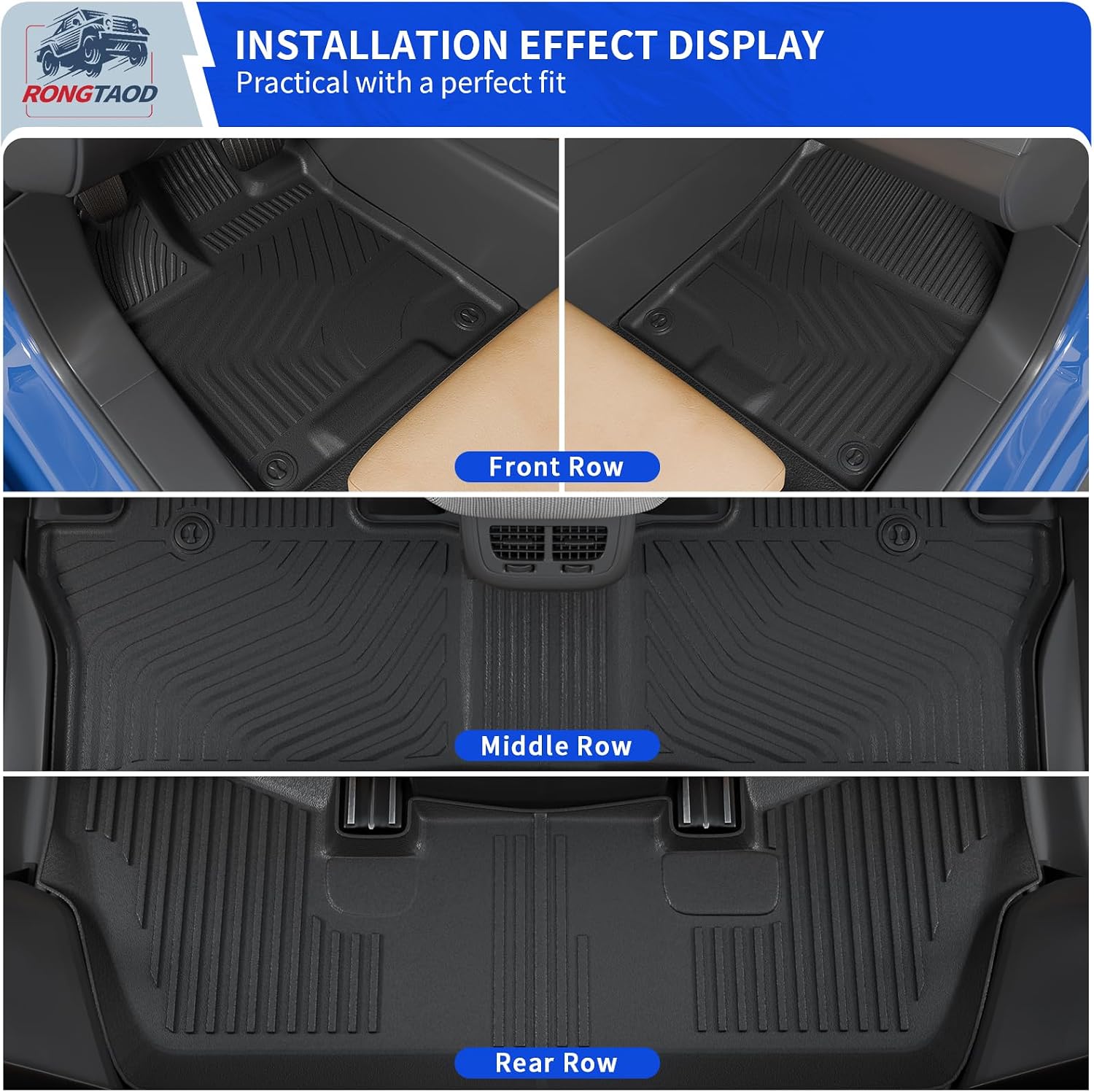 Rongtaod Floor Mats Compatible with 2016-2022 Honda Pilot 7 Seats Trunk Mat Cargo Mat Cargo Liner Back Seat Cover Protector (No Elite Model) Pilot Accessories (Trunk Mat with Backrest Mat+Floor Mats)