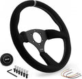 DND Performance Interior's Suede Touring Steering Wheel / 350mm Diameter and 50mm Depth / 6x70mm Bolt Pattern/DND Suede Touring Wheel with Horn Button Included (Colored Stitching) (Gray)