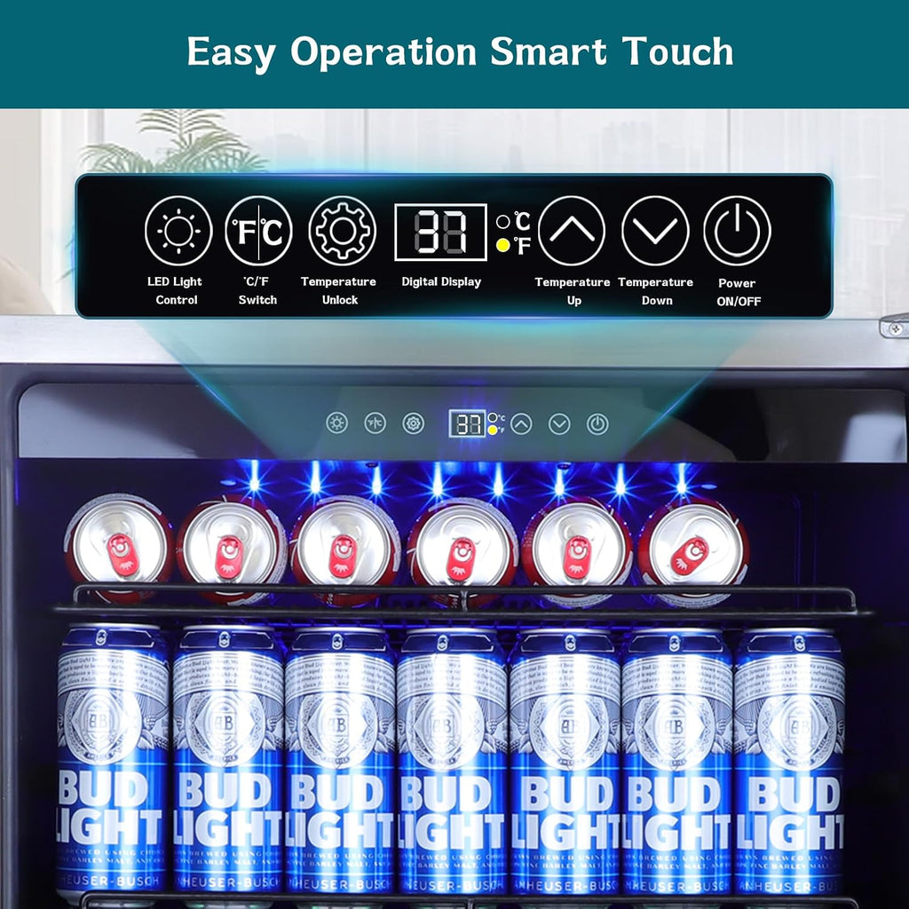 ORYMUSE 24' Outdoor Beverage Cooler Fridge - Undercounter Refrigerator, Stainless Steel Seamless Door - Holds 180 Cans, Powerful Cooling Compressor - Patio Kitchen, Commercial Use