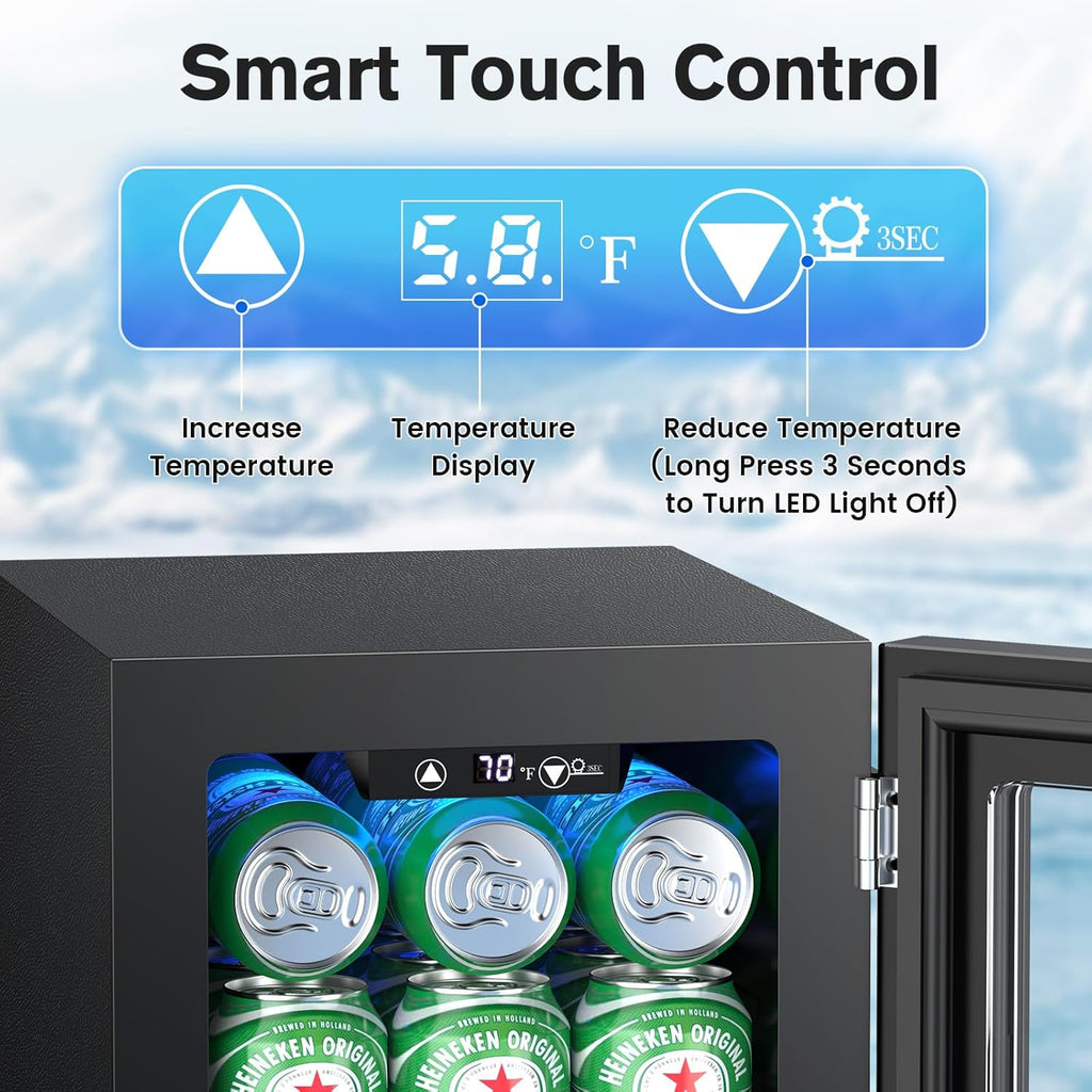 Electactic Mini Fridge 24 Can Beverage Cooler Refrigerator, 0.6 CUFT Freestanding Small Drink Fridge for Bedroom, Home Kitchen Bar, LED Touch Control Adjustable 40℉-61 ℉ Temperature