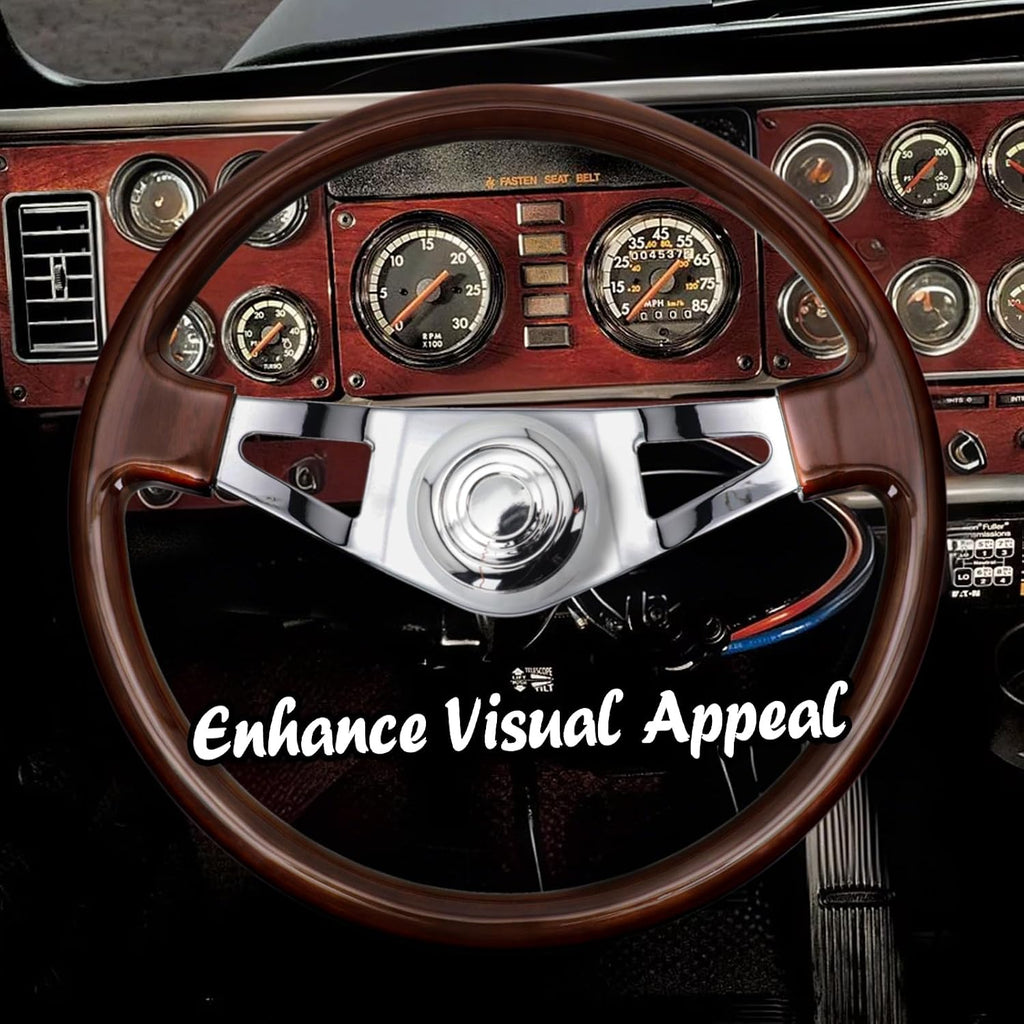 Sorghum 18' Solid Wood Steering Wheel - 2 Spokes Aluminum Chrome Classic Steering Wheel with Horn Button for Semi-Trailers Trucks Compatible with Mack Kenworth Peterbilt Volvo Freightliner