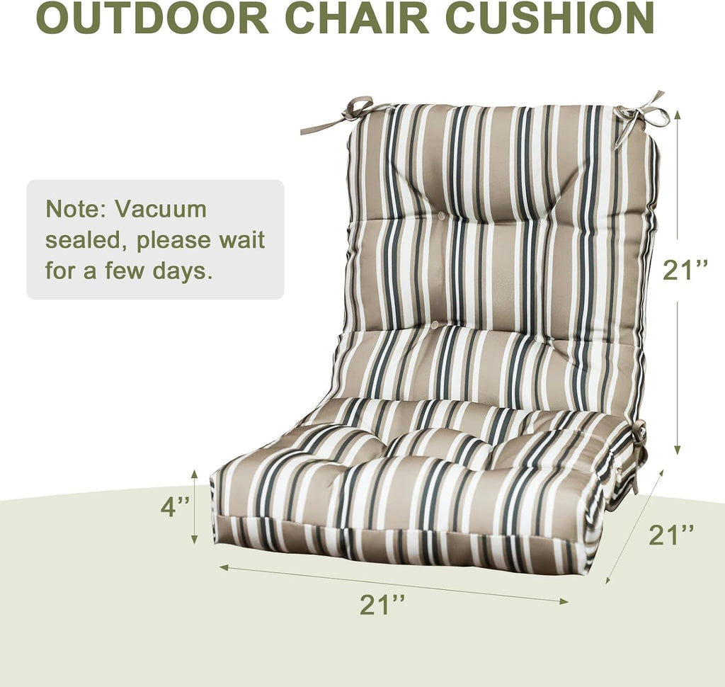 COOS BAY Tufted High Back Chair Cushions, 42x21 Inch Outdoor Patio Furniture Cushions, Water Resistant Rocker Seat Pads, 2 Pack, Beige Stripes