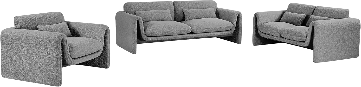 Meridian Furniture 198Grey-S Stylus Collection Modern | Contemporary Boucle Fabric Upholstered Sofa with Rich Grey Boucle Fabric, Curved Arms, 86' W x 38' D x 31' H, Grey