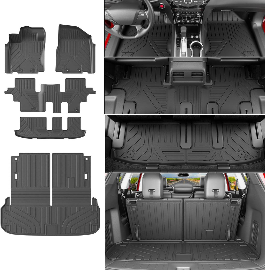 powoq 7 Seats Floor Mats Compatible with 2013-2020 Nissan Pathfinder Cargo Mat 13 JX35 Floor Liner 14-20 QX60 Replacement for 2013-2020 Pathfinder Accessories (Trunk Mat with Backrest Mat+Floor Mats)