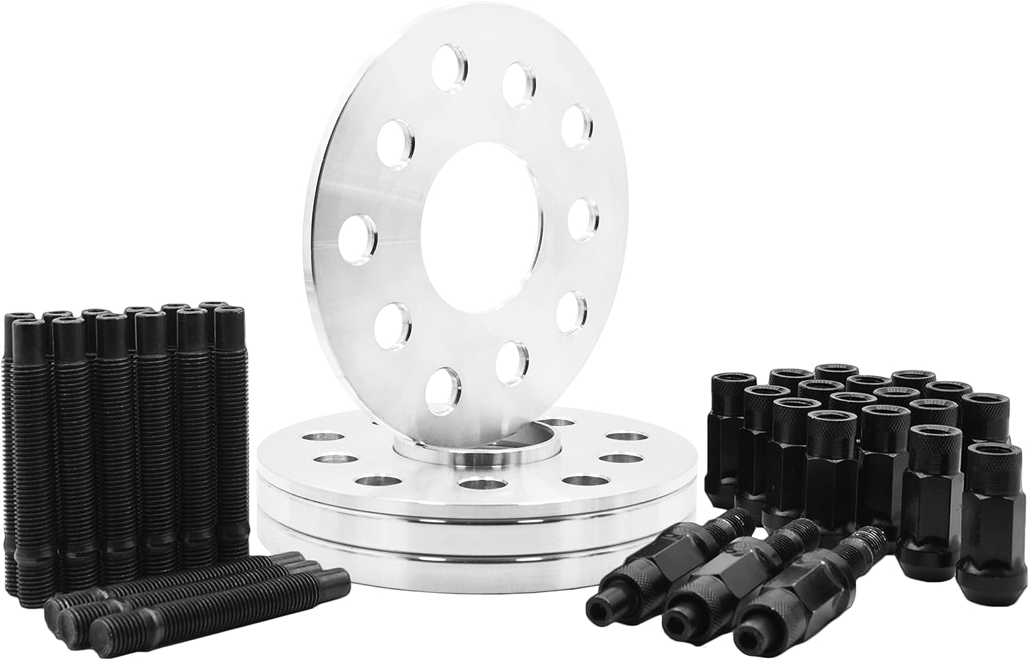 Full Set Of Staggered (2) 5mm + (2) 12mm Thick Wheel Spacers + Black 12x1.5 Racing 90mm Stud Conversion Kit Works With BMW E36 E46 E90 E92 E64 E23 E32 E38 E31 128i 1M 328I 330i 525i 540i 635i 73