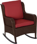 Outsunny Outdoor Wicker Rocking Chair with Wide Seat, Thick Cushions, Rattan Rocker with Steel Frame, High Weight Capacity for Patio, Garden, Backyard, Wine Red