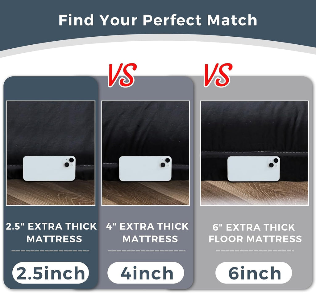 MAXYOYO 6' Extra Thick Japanese Floor Mattress Futon Mattress, Foldable Tatami Pad for Adults, Roll Up Floor Mat for Living Room Guest Room RV, Black, Full