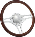 14'' Billet Half Wrap 9 Bolts Steering Wheel with 2'' Dish and Horn Button (Walnut Wood)