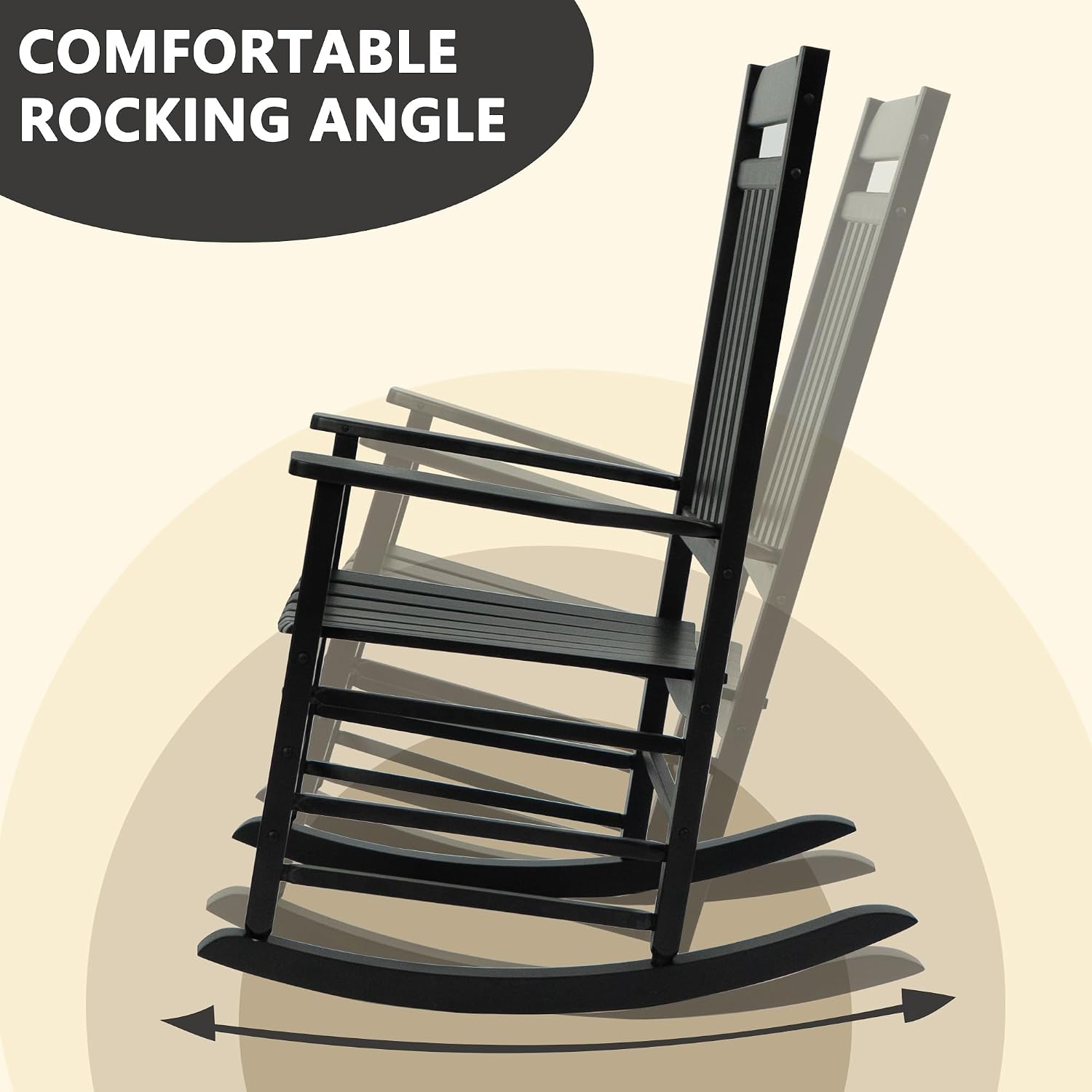 Kozyard 3-Piece Wooden Outdoor Rocking Chair Set with Foldable Side Table, Black Patio Rockers and End Table Furniture Set for Deck, Garden, Porch, Poolside (Black/2Chairs+Table)