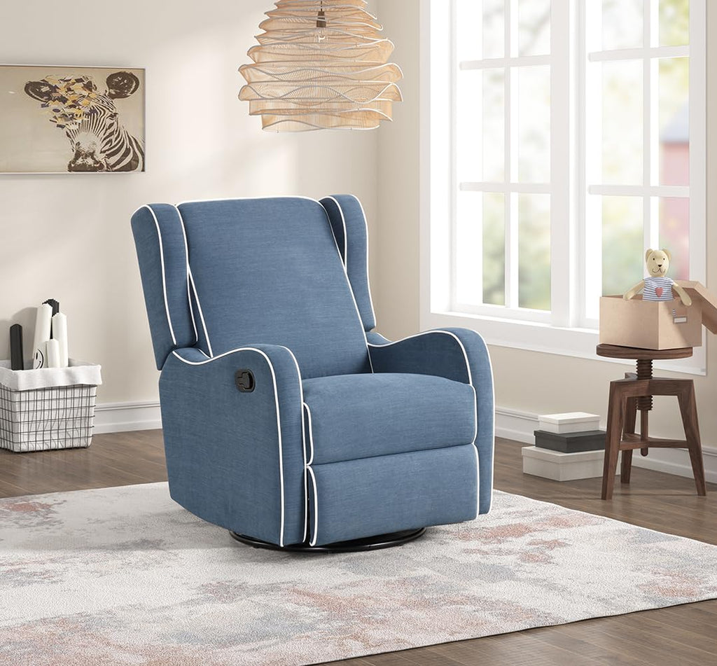 Angel Line Rebecca Upholstered Swivel Gliding Recliner, Blue