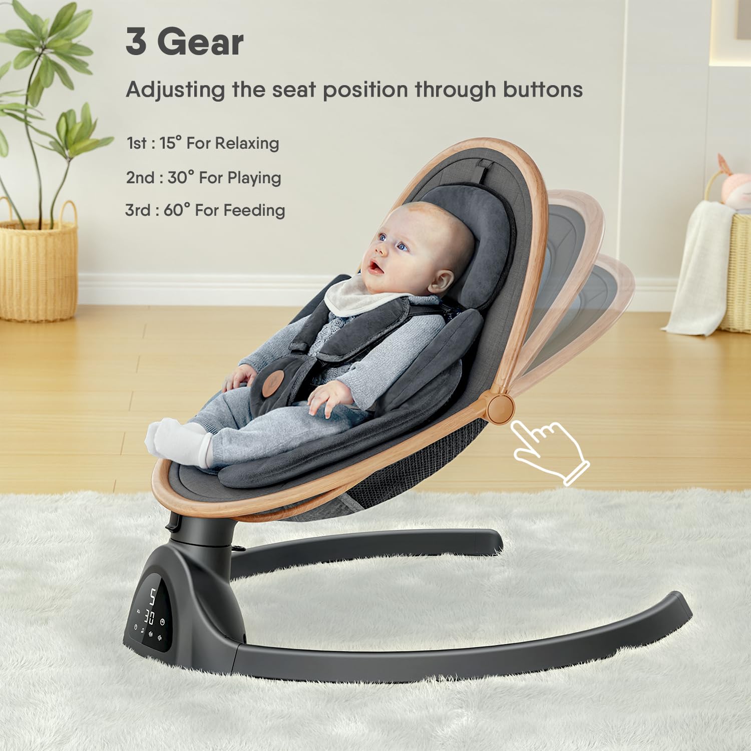 Baby Swings for Infants, Fasonbaby Bluetooth Infant Swing with Music Speaker with 3 Seat Positions, 5 Speeds and Remote Control - Portable Baby Swing for Indoor and Outdoor (Black)