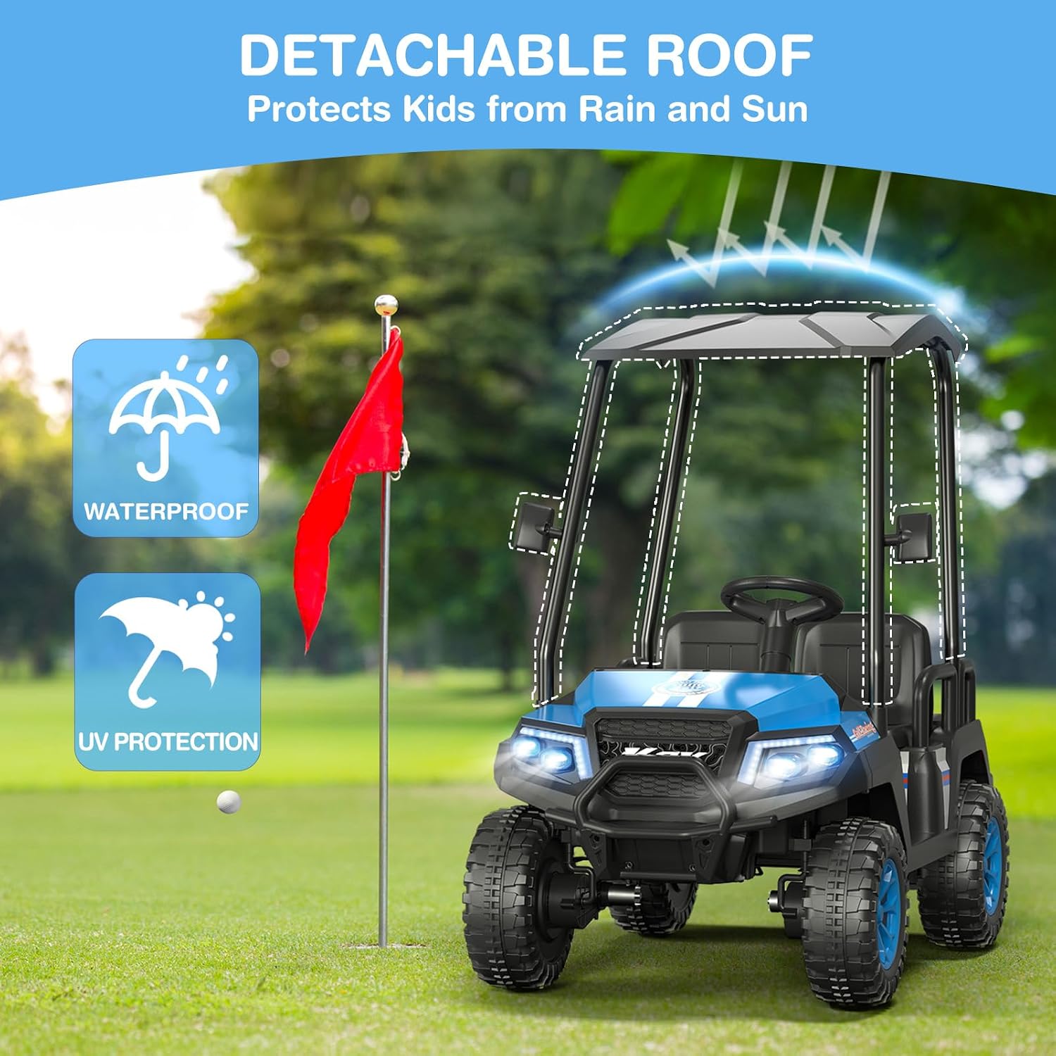 LIGIANT 24V Ride on Toys for Big Kids, 4-Seater Kids' Car, Golf Cart Max. Capacity: 264 Lbs(4 Kids), 4WD Ride on Car w/Remote Control, Detachable Awning, Spring Suspension, Music/Story/Power Display