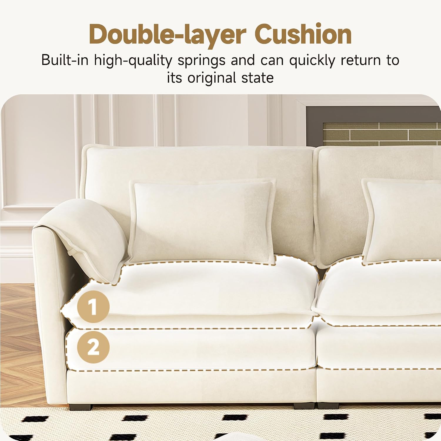 Real Relax 145'' Modular Sectional Sofa, 4 Seat Chenille Convertible Couch with 8 Pillows and 2 Armrest Pillows for Living Room, Office and Leisure Places, Beige