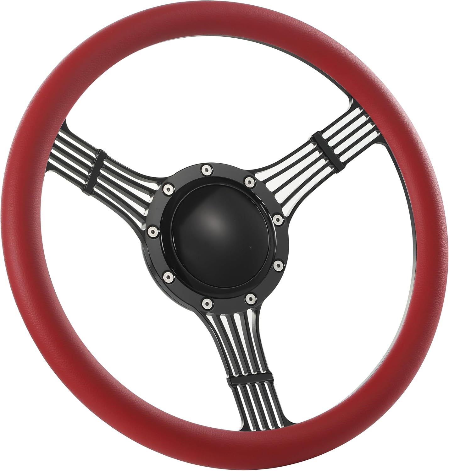 14'' Billet Banjo Half Wrap Steering Wheel with 9 Bolts 2'' Dish and Horn Button (Red)