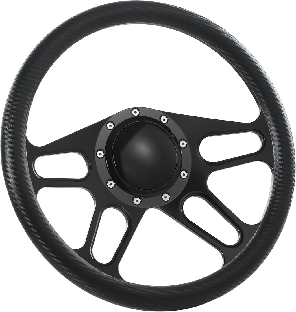 14'' Billet Half Wrap 9 Bolts Steering Wheel with 2'' Dish and Horn Button(Carbon Vinyl)