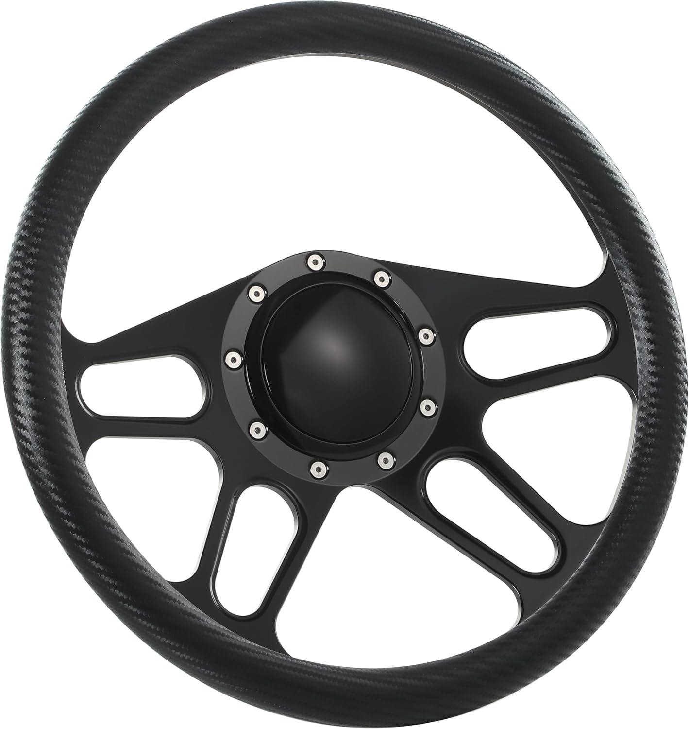 14'' Billet Half Wrap 9 Bolts Steering Wheel with 2'' Dish and Horn Button(Carbon Vinyl)