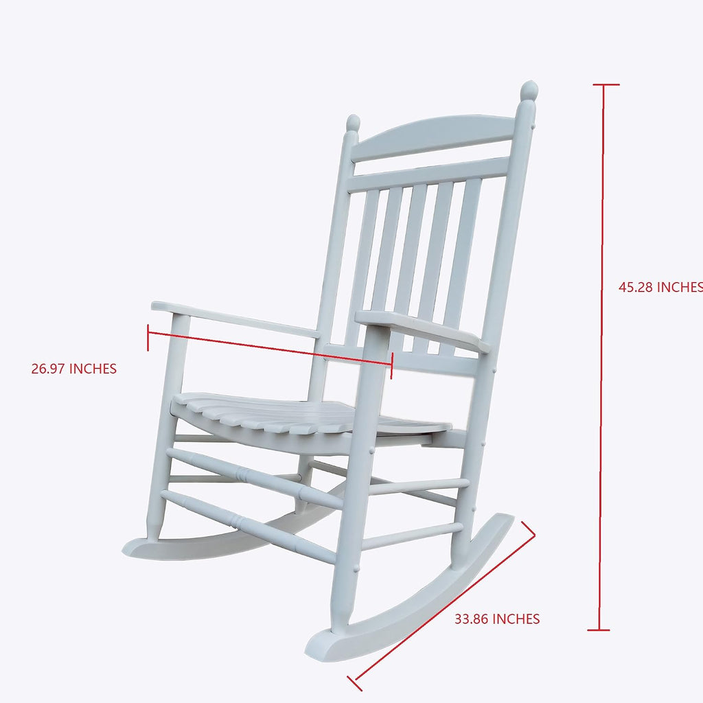 Rocking Rocker-A040WT White Wood Porch Rocker/Outdoor Rocking Chair -Easy to Assemble-Comfortable Size-Outdoor or Indoor Use