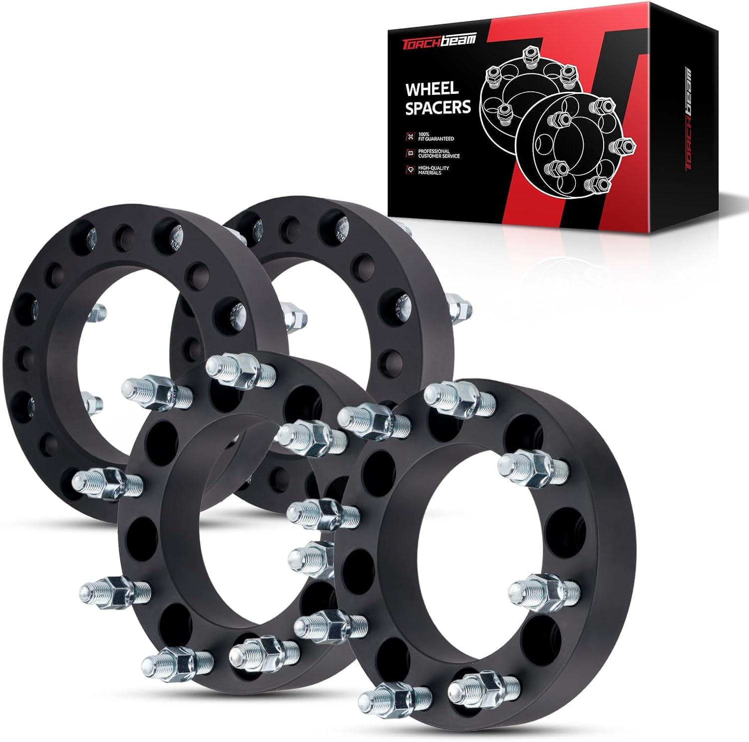 Torchbeam 8x6.5 to 8x180 Wheel Adapters 1.5 inch, M14X1.5 Thread Pitch, 130mm Hub Bore for Silverado 2500 HD, Express 3500, Express 2500, K2500, Savana 2500, Silverado 2500, Change Bolt Partern, 4pcs