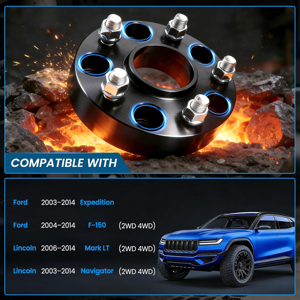 6x135 Wheel Spacers Hubcentric Real Forged Spacers Center Bore 87.1mm M14x2 Studs for 2004–2014 F-150 (2WD 4WD), 2'(50.8mm) 2003–2014 Expedition, 2003–2014 Navigator/Mark LT for 6 lug Set of 4 Black