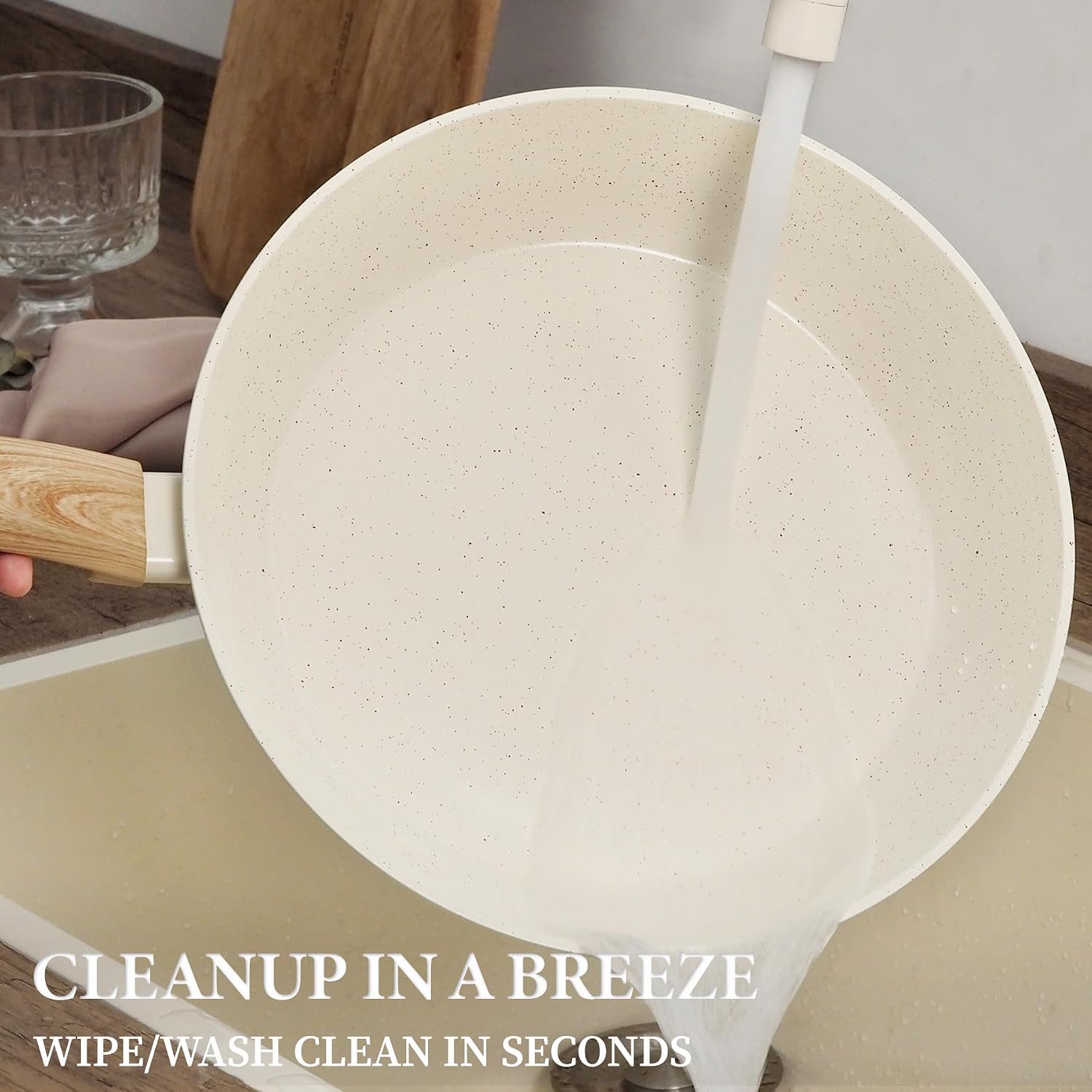26Pcs Pots and Pans Nonstick Ceramic Cookware Set Nontoxic Kitchen Cooking Set with Steamers Utensils Induction Compatible, PFAS/PFOA Free, Oven and Dishwasher Safe, Cream White