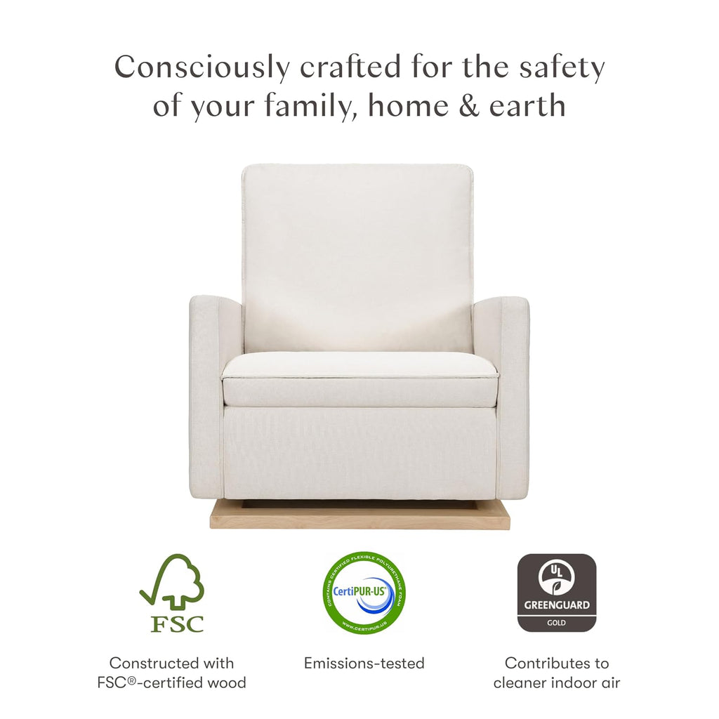 Babyletto Cali Pillowback Chair and a Half Glider in Performance Cream Eco-Weave with Light Wood Base, Water Repellent & Stain Resistant, Greenguard Gold and CertiPUR-US Certified